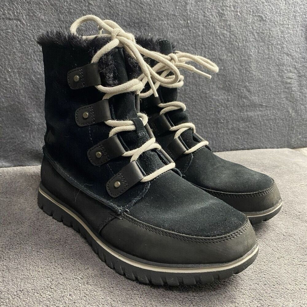 Sorel Waterproof Boot Black Suede Size 8 Lace-Up Lined Grunge Outdoors